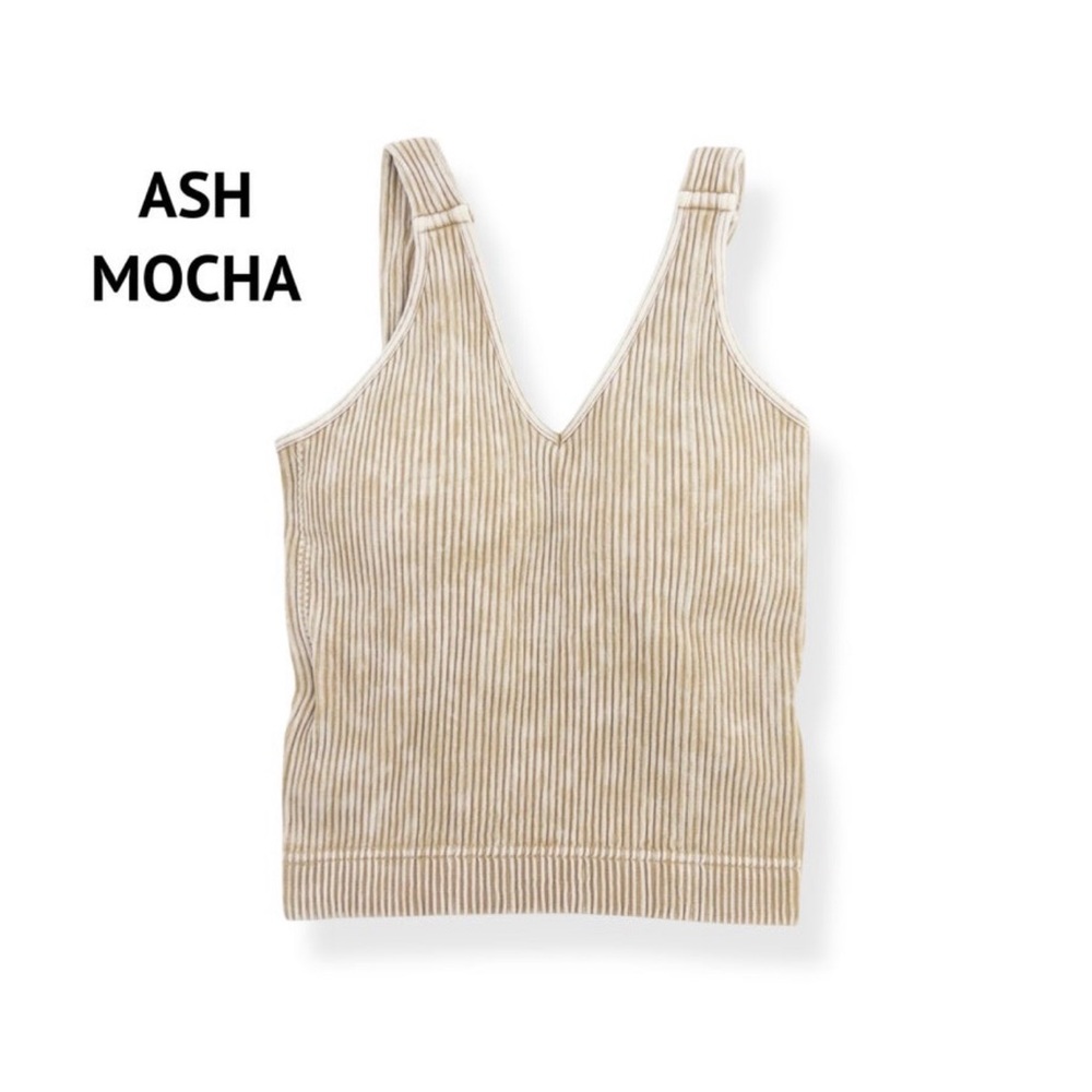 Zenana Women's Ribbed Padded V-neck Ash Mocha Brami